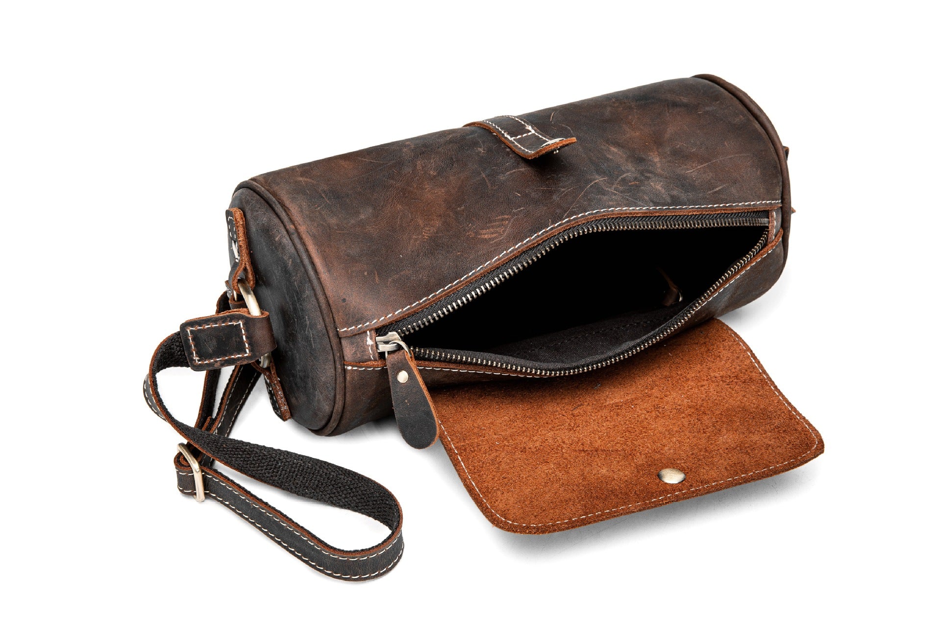 Fashion Samll Leather Barrel Bag XY001-Leather Bags-Dark Brown-Free Shipping Leatheretro