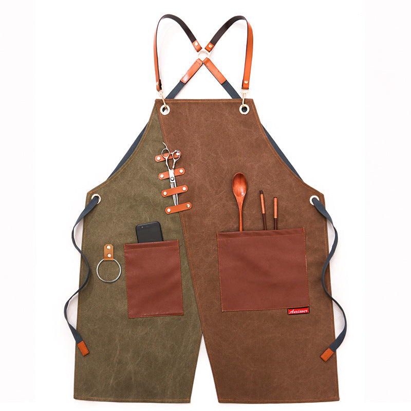 Heavey Duty Workman Demin Canvas Aprons P239-Leather Canvas Aprons-Gray Yellow-Shoulder-Free Shipping Leatheretro