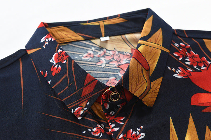 Casual 3D Floral Print Short Sleeves Men's Shirts-Shirts & Tops-Red-M-Free Shipping Leatheretro