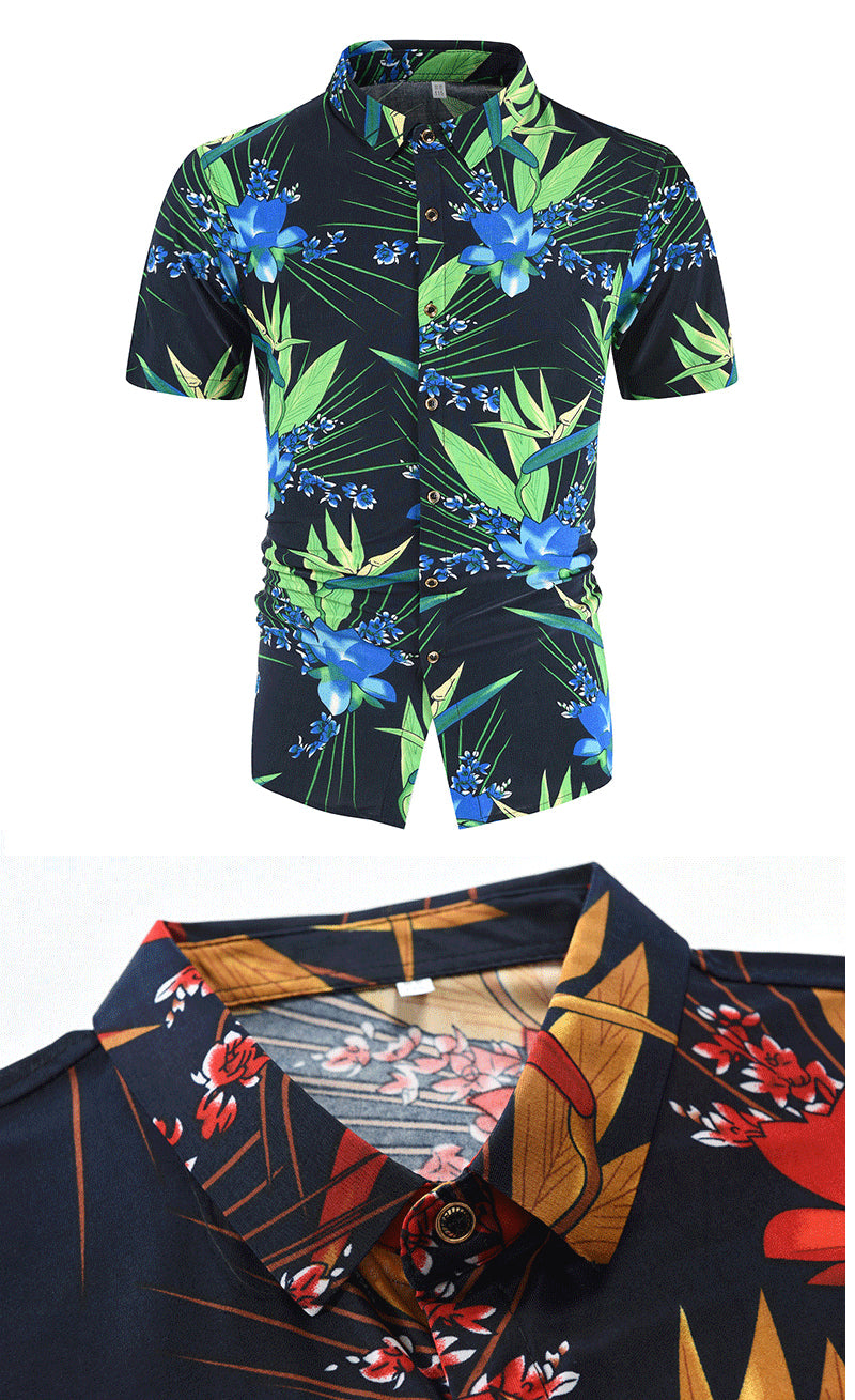 Casual 3D Floral Print Short Sleeves Men's Shirts-Shirts & Tops-Red-M-Free Shipping Leatheretro