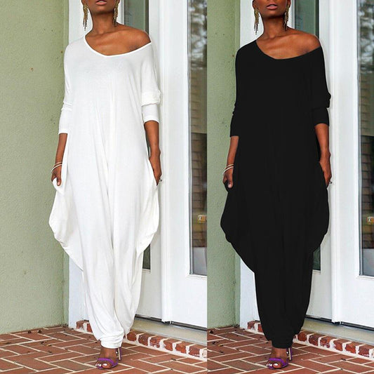 Women Plus Size Loose Casual Jumpsuits-One Piece Suits-White-S-Free Shipping Leatheretro