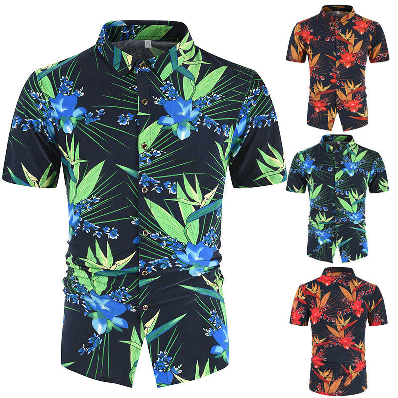 Casual 3D Floral Print Short Sleeves Men's Shirts-Shirts & Tops-Red-M-Free Shipping Leatheretro