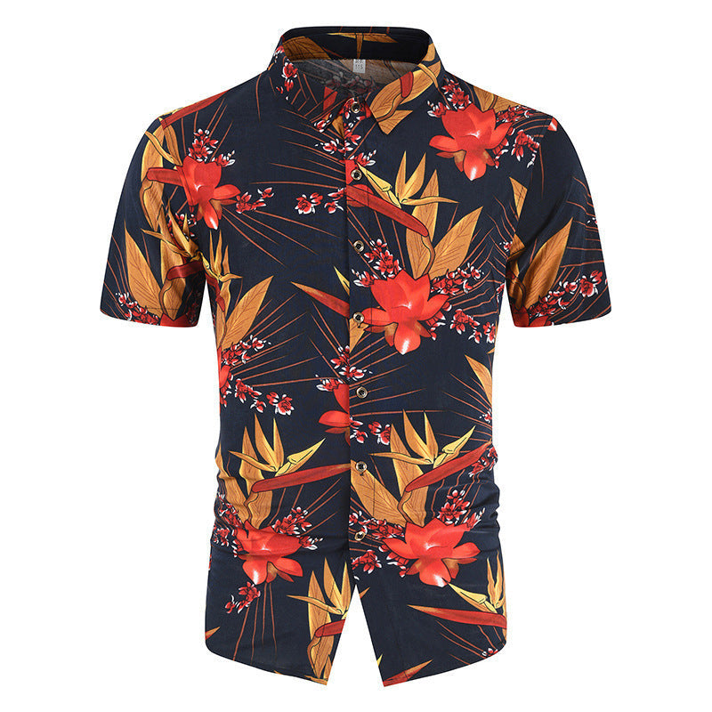 Casual 3D Floral Print Short Sleeves Men's Shirts-Shirts & Tops-Red-M-Free Shipping Leatheretro