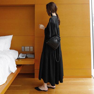 Irregular Long Sleeves Women Rufflled Long Dresses-Cozy Dresses-Black-S-Free Shipping Leatheretro