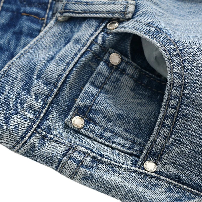 PU Cross Design Women High Waist Wide Jean Pants-Pants-Blue-S-Free Shipping Leatheretro