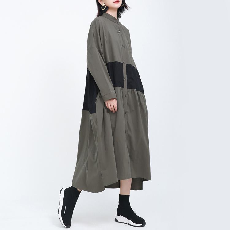 Women Causal Linen Contrast Long Cozy Fall Dresses-Cozy Dresses-Khaki-One Size-Free Shipping Leatheretro