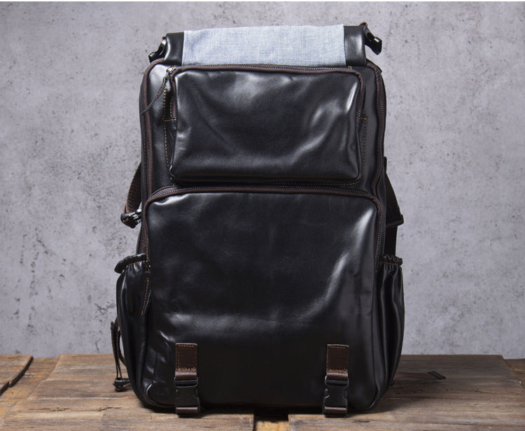 Casual Cowhide Leather Laptop Backpack for Traveling 2006-Backpack-Black-Free Shipping Leatheretro