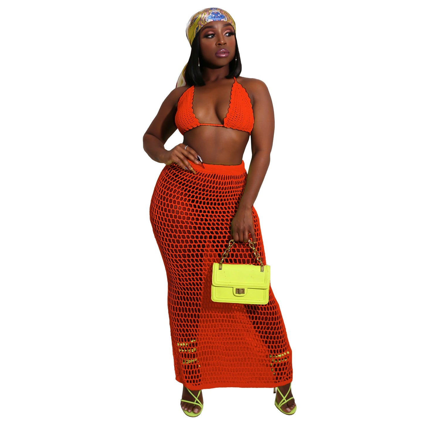 Sexy Knitted Hollow Out Summer Beach Suits-Suits-Orange-S-Free Shipping Leatheretro