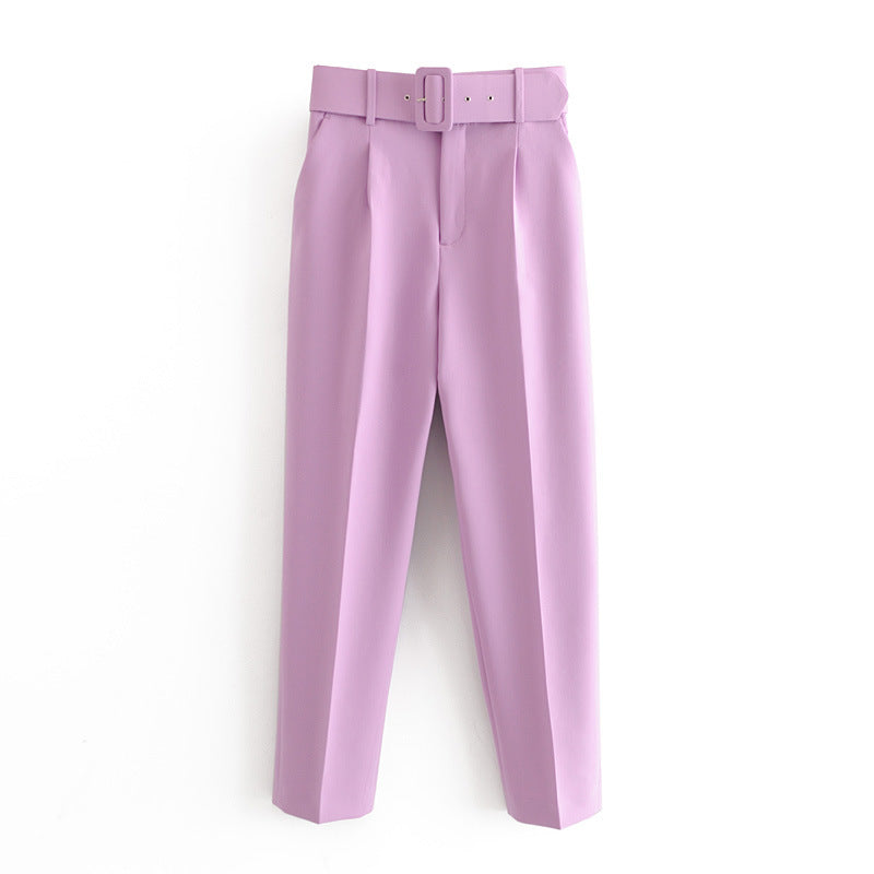 Women High Waist Casual Cropped Pants-Pants-Violet-XS-Free Shipping Leatheretro