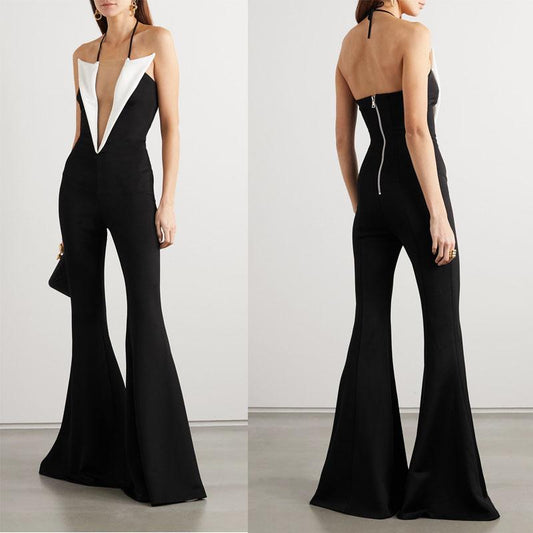 Sexy Halter Backless Trumpet Long Jumsuits-Jumpsuits-Black-S-Free Shipping Leatheretro