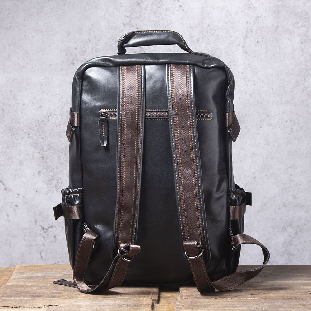 Casual Cowhide Leather Laptop Backpack for Traveling 2006-Backpack-Black-Free Shipping Leatheretro