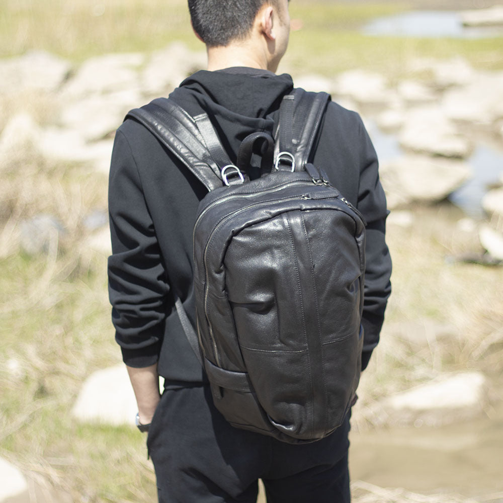 Black Classical Leather Traveling Backpack 8021-Leatehr Backpack-Black-Free Shipping Leatheretro