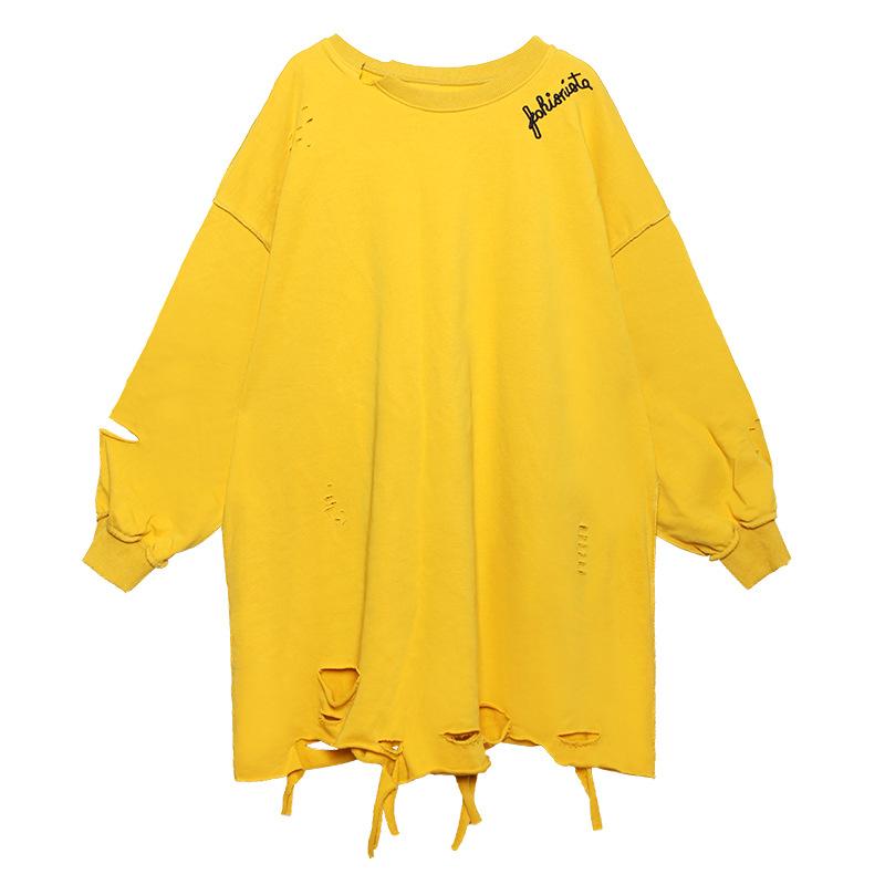 Plus Sizes Broken Holes Hoodies-Sweater&Hoodies-Yellow-One Size-Free Shipping Leatheretro