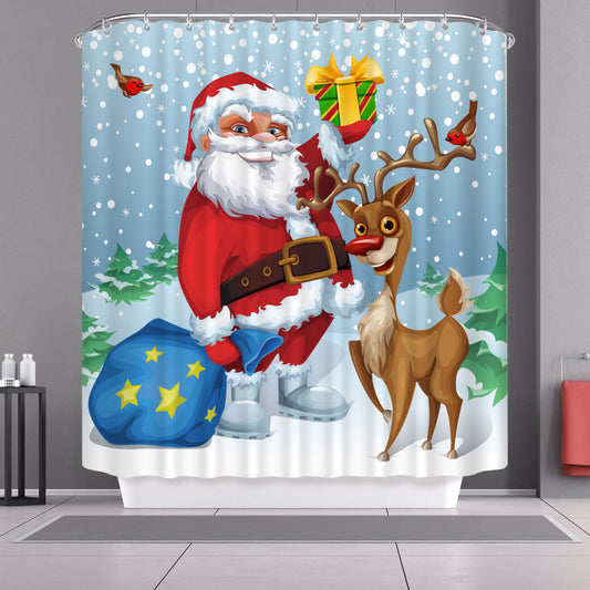 Deer Christmas Fabric Shower Curtain-Shower Curtains-180×180cm Shower Curtain Only-Free Shipping Leatheretro
