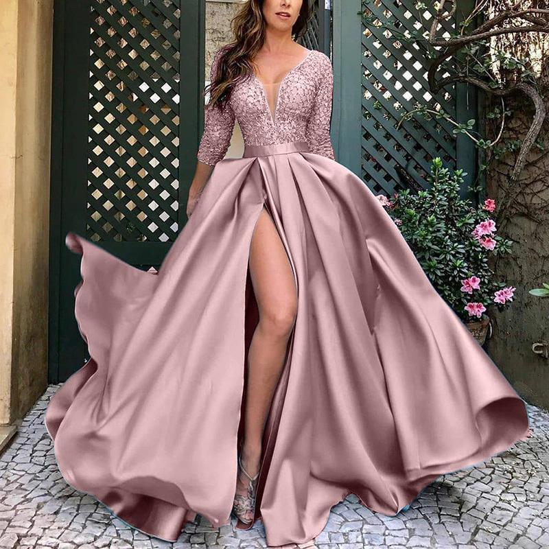 Plus Size Sexy Long Evening Party Dresses-Maxi Dresses-Pink-S-Free Shipping Leatheretro