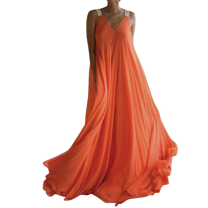 Summer Simple Loose Long Dresses-Dresses-Orange-S-Free Shipping Leatheretro