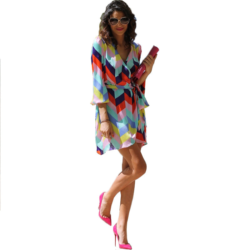 Casual Rainbow Colored Summer Holiday Daily Dresses-Dresses-The same as picture-M-Free Shipping Leatheretro