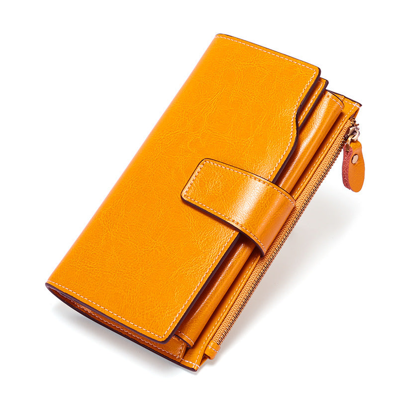Women Leather Long Wallet with Cellphone Pocket 5156-Leather wallet-Yellow-Free Shipping Leatheretro
