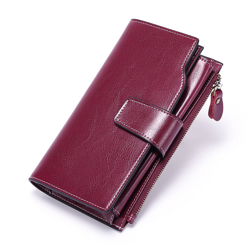 Women Leather Long Wallet with Cellphone Pocket 5156-Leather wallet-Wine Red-Free Shipping Leatheretro