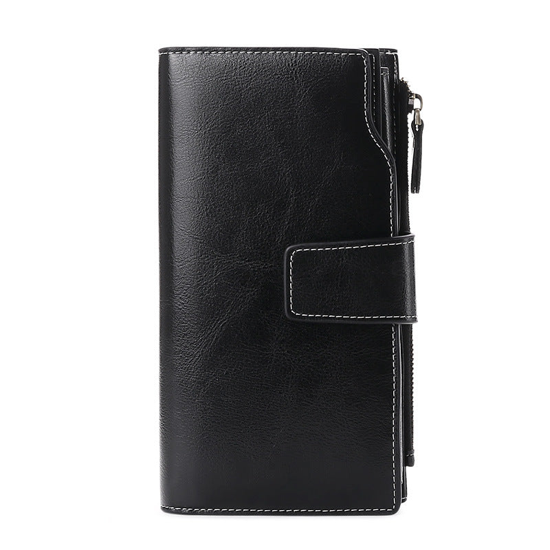 Women Leather Long Wallet with Cellphone Pocket 5156-Leather wallet-Black-Free Shipping Leatheretro