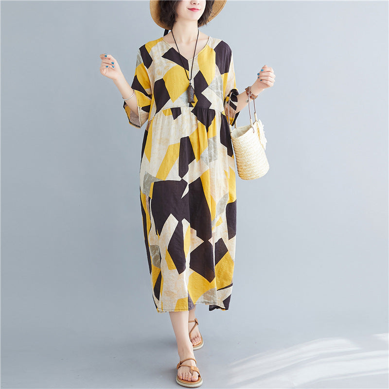 Casual Summer Women Linen Plus Sizes Long Dresses-Dresses-The same as picture-One Size-Free Shipping Leatheretro