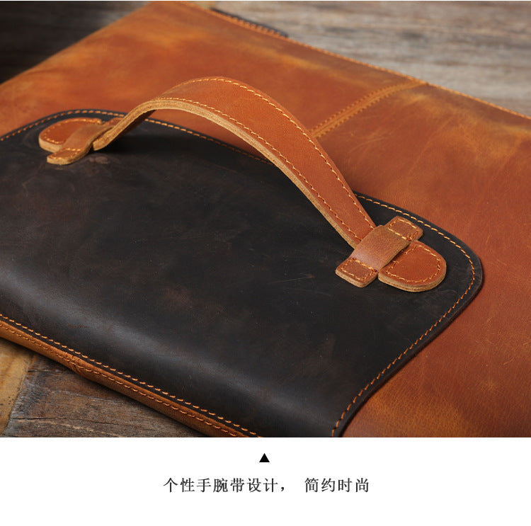 Vintage Roomy Storage Leather Laptop Bags S108-Leather Portfolio-Coffee-Free Shipping Leatheretro