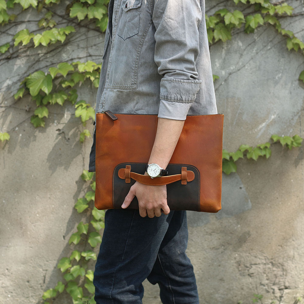 Vintage Roomy Storage Leather Laptop Bags S108-Leather Portfolio-Coffee-Free Shipping Leatheretro