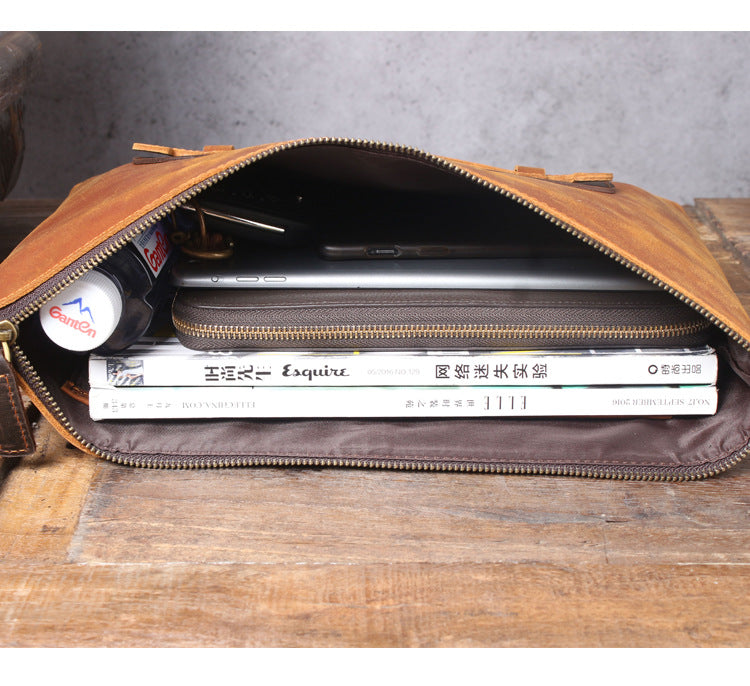 Vintage Roomy Storage Leather Laptop Bags S108-Leather Portfolio-Coffee-Free Shipping Leatheretro