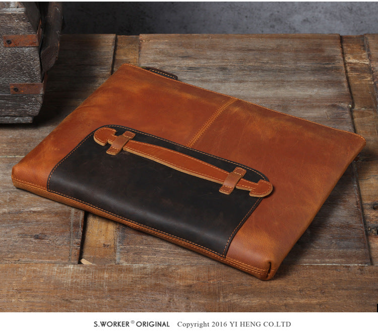 Vintage Roomy Storage Leather Laptop Bags S108-Leather Portfolio-Coffee-Free Shipping Leatheretro