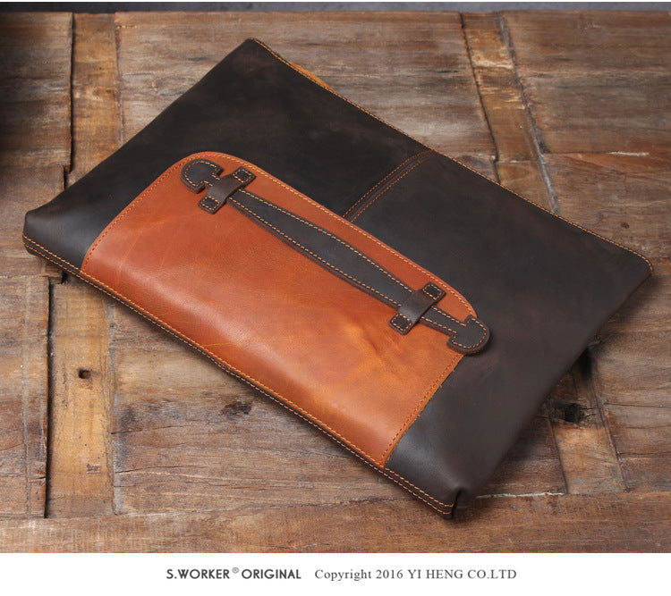 Vintage Roomy Storage Leather Laptop Bags S108-Leather Portfolio-Coffee-Free Shipping Leatheretro