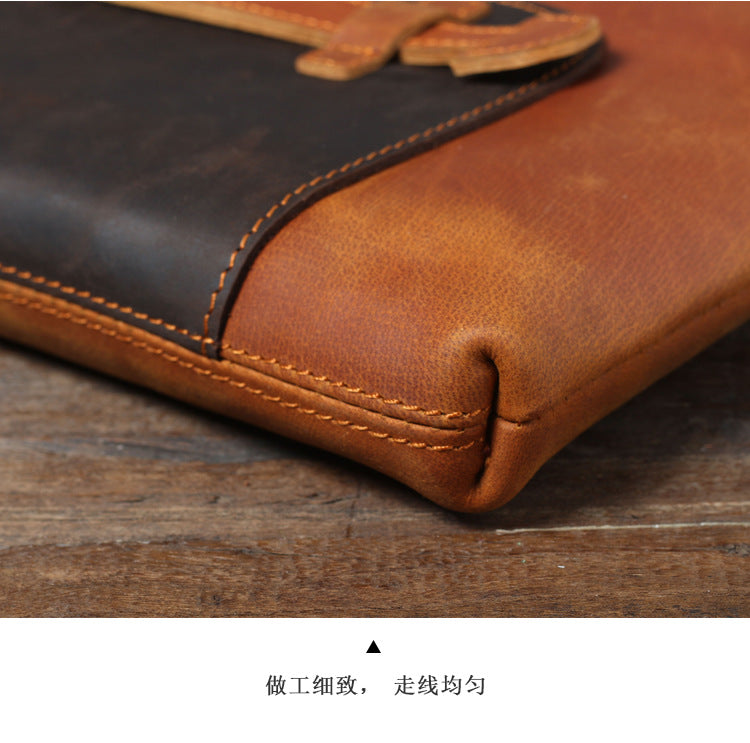Vintage Roomy Storage Leather Laptop Bags S108-Leather Portfolio-Coffee-Free Shipping Leatheretro