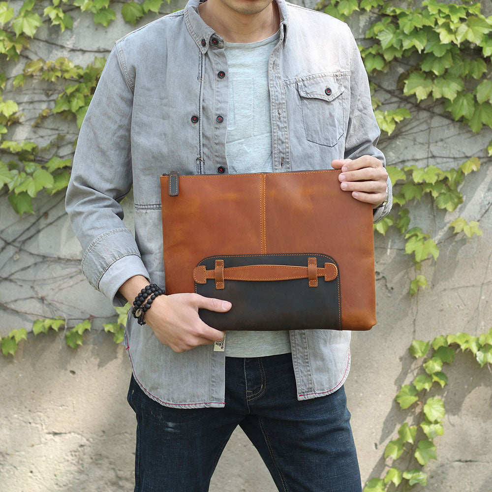 Vintage Roomy Storage Leather Laptop Bags S108-Leather Portfolio-Coffee-Free Shipping Leatheretro