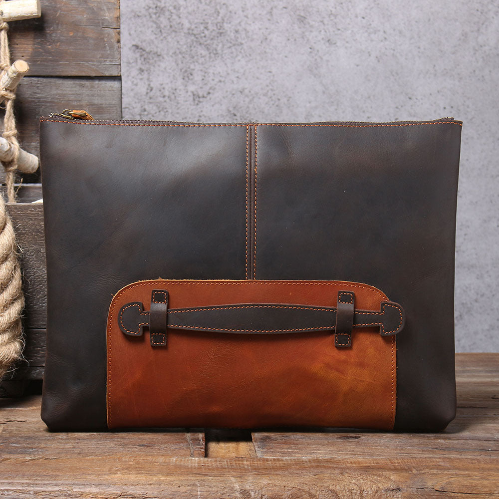 Vintage Roomy Storage Leather Laptop Bags S108-Leather Portfolio-Coffee-Free Shipping Leatheretro