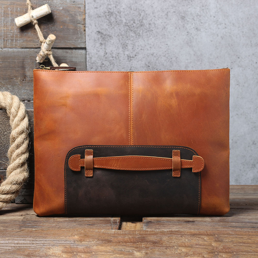 Vintage Roomy Storage Leather Laptop Bags S108-Leather Portfolio-Coffee-Free Shipping Leatheretro