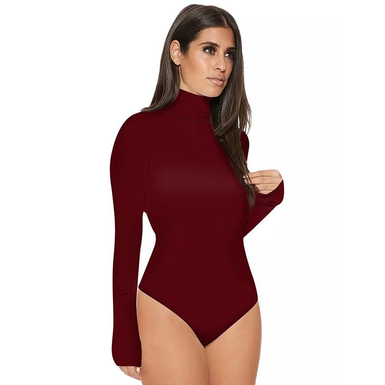 Sexy Long Sleeves Basic Jumpsuits-Jumpsuits & Rompers-Wine Red-S-Free Shipping Leatheretro