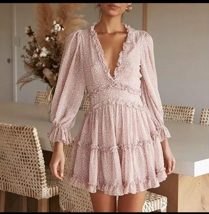 Sexy Backless Ruffled Short Beach Dresses-Boho Dresses-Pink-S-Free Shipping Leatheretro