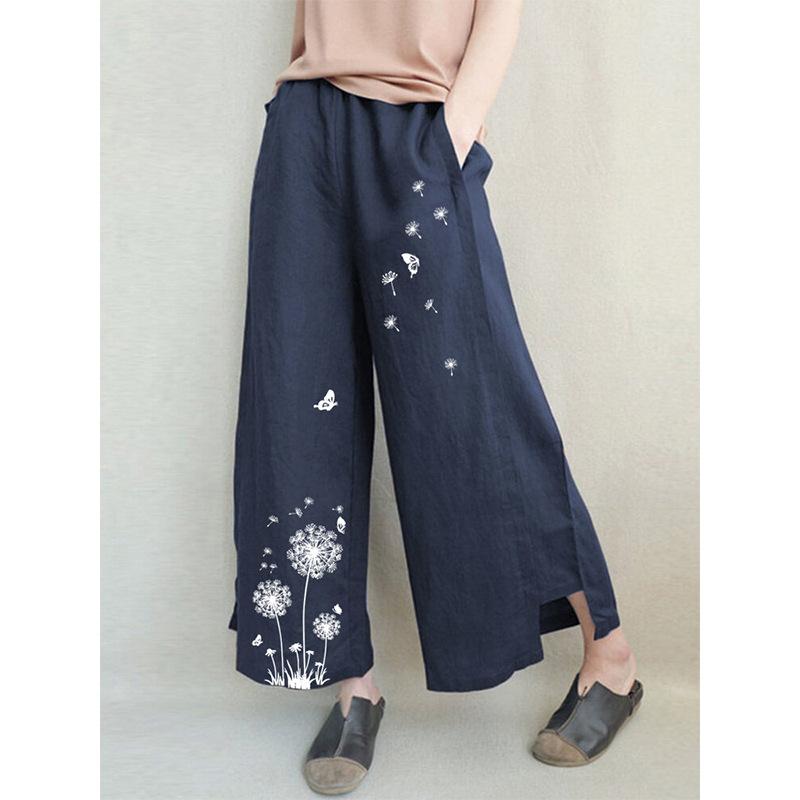 Leisure Linen Pipe Loose Pants-Women Bottoms-Blue-S-Free Shipping Leatheretro