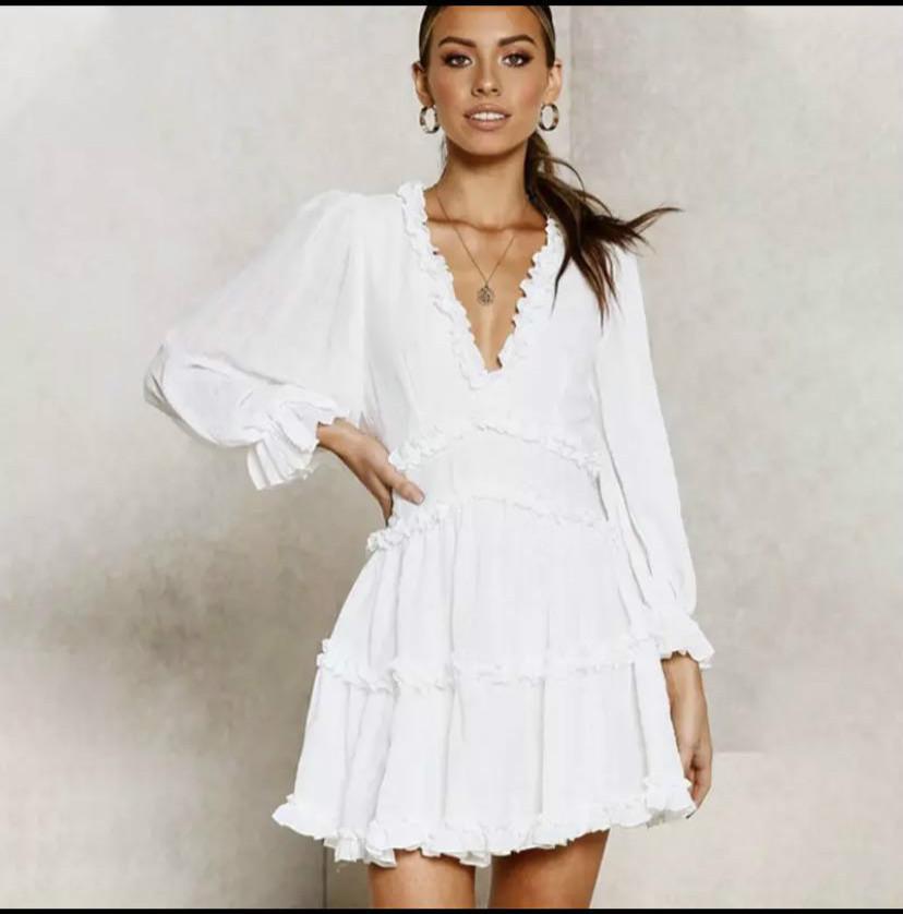 Sexy Backless Ruffled Short Beach Dresses-Boho Dresses-White-S-Free Shipping Leatheretro