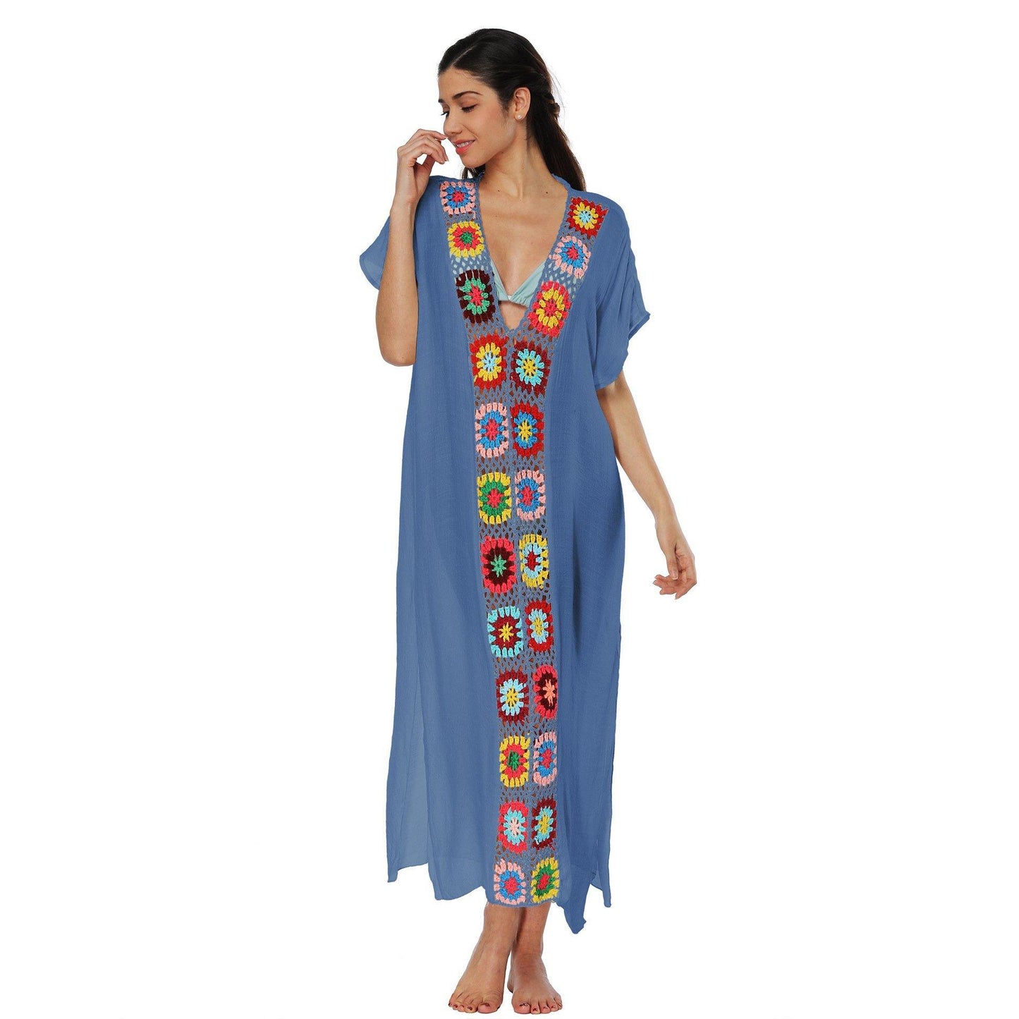 Women Long Summer Beach Cover Ups-Cover Ups-Light Blue-One Size-Free Shipping Leatheretro