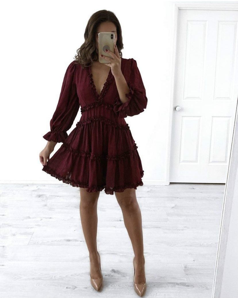 Sexy Backless Ruffled Short Beach Dresses-Boho Dresses-Wine Red-S-Free Shipping Leatheretro