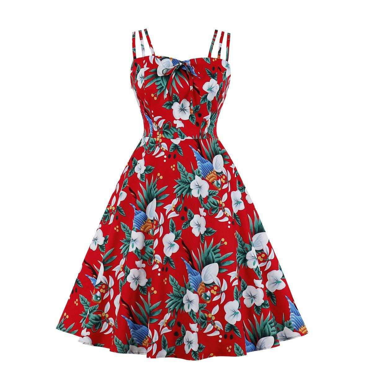 Women Summer Floral Print Retro Dresses-Vintage Dresses-5-S-Free Shipping Leatheretro
