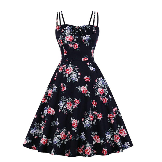 Women Summer Floral Print Retro Dresses-Vintage Dresses-1-S-Free Shipping Leatheretro