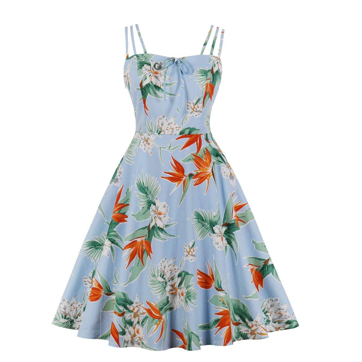 Women Summer Floral Print Retro Dresses-Vintage Dresses-2-S-Free Shipping Leatheretro