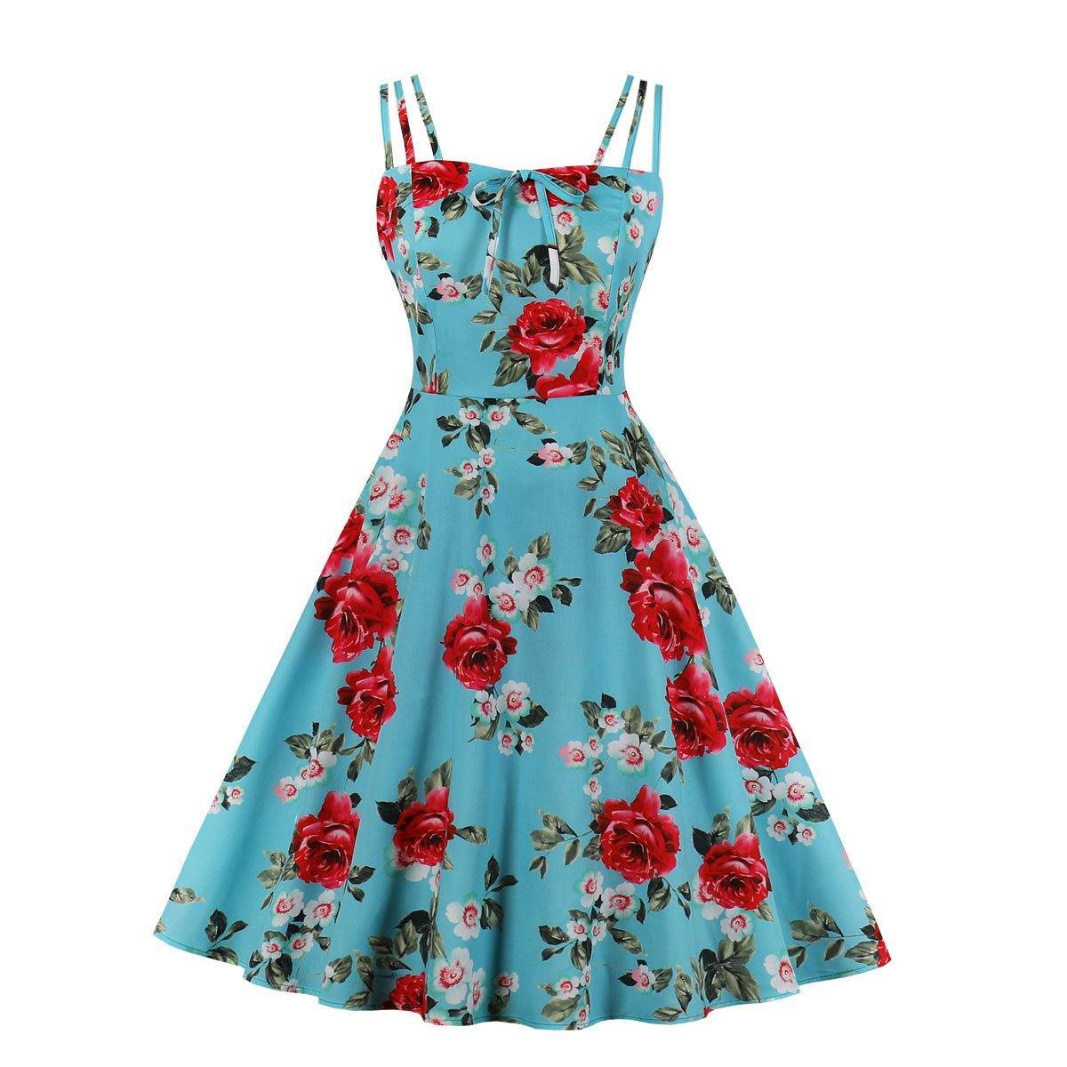 Women Summer Floral Print Retro Dresses-Vintage Dresses-8-S-Free Shipping Leatheretro