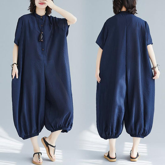 Plus Size Summer Loose Casual Jumpsuits-One Piece Suits-Blue-One Size-Free Shipping Leatheretro