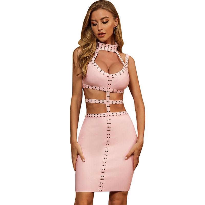 Sexy Baring Waist Party Dresses-Sexy Dresses-Pink-S-Free Shipping Leatheretro