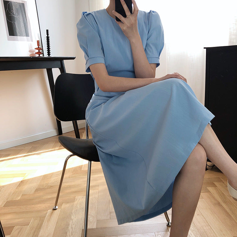 Summer French Style Elegant Midi Dresses-Dresses-Blue-M-Free Shipping Leatheretro