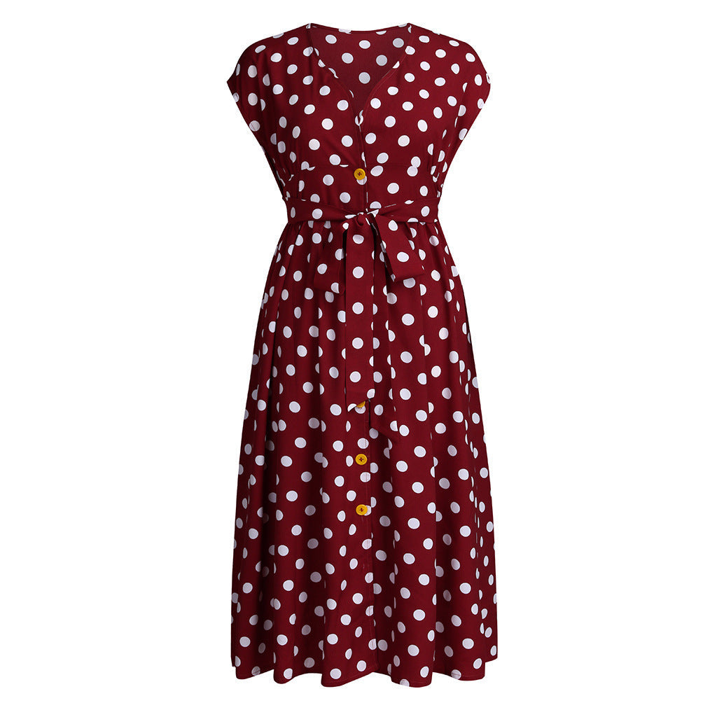 Women Plus Sizes Dot Print Summer Dresses-Dresses-Rose Red-L-Free Shipping Leatheretro