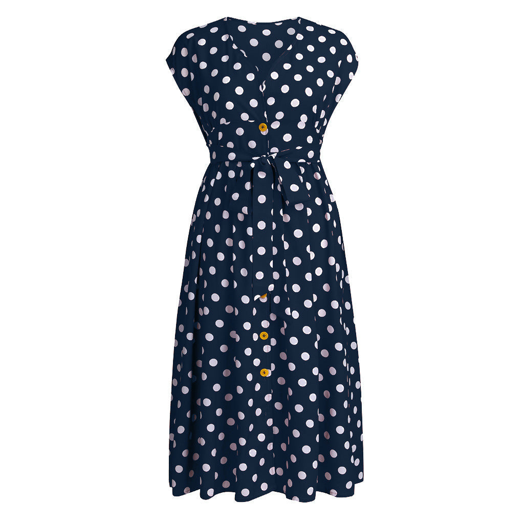 Women Plus Sizes Dot Print Summer Dresses-Dresses-Navy Blue-L-Free Shipping Leatheretro
