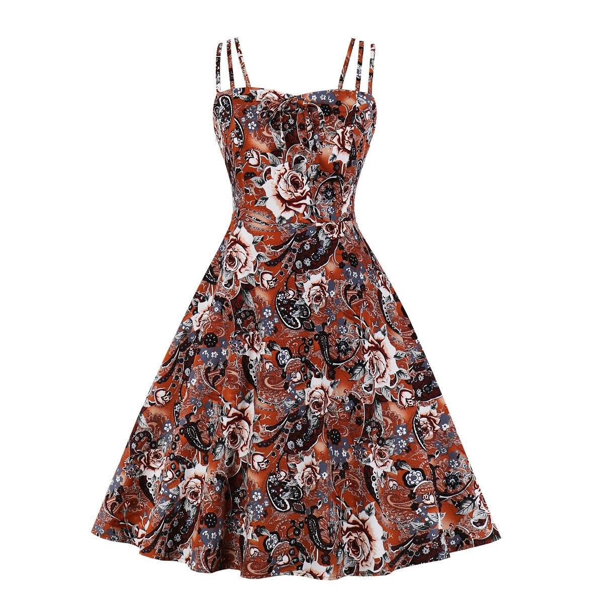 Women Summer Floral Print Retro Dresses-Vintage Dresses-4-S-Free Shipping Leatheretro